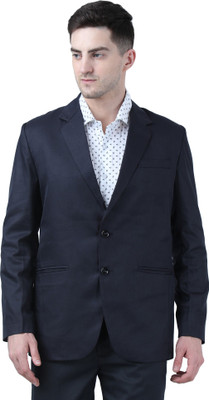 AD & AV Solid Single Breasted Formal Men Blazer(Dark Blue)