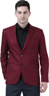 AD & AV Solid Single Breasted Formal Men Blazer(Maroon)