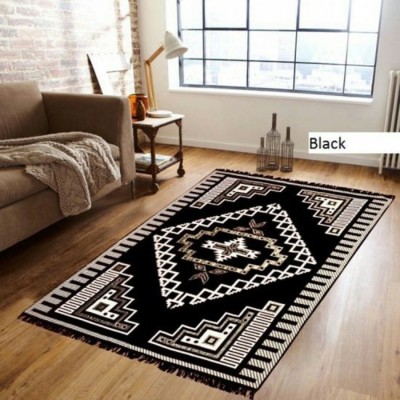 PICTAS Black Chenille Carpet(5 cm,  X 7 cm, Rectangle)