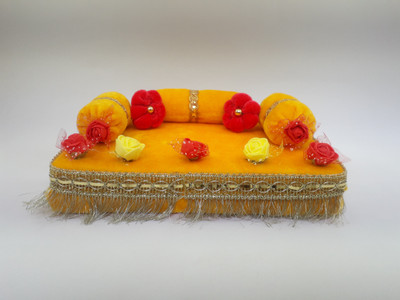 R D Handicraft Thakur ji Singhasan Silk All Purpose Chowki(Yellow, Pack of 1)