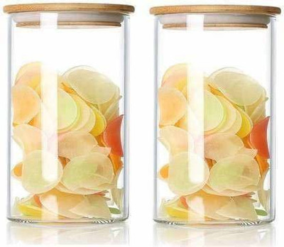 T R Creation Glass Grocery Container  - 1000 ml(Pack of 2, Clear)