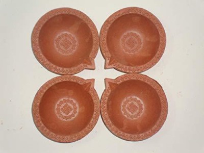 EKAM EK Terracotta (Pack of 2) Table Diya Set(Height: 4 inch)