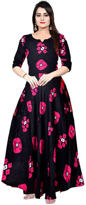 Kuber taxtile Women Gown Black, Pink Maxi/Full Length Dress