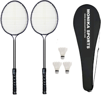 Monika Sports 2 Double Shaft Badminton Racquet + 3 pc Feather Shuttle + 1 Cover Badminton Kit