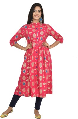 YOUTHQUAKE Women Floral Print Flared Kurta(Pink)