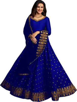 F Plus fashion Embroidered Semi Stitched Lehenga Choli(Dark Blue)