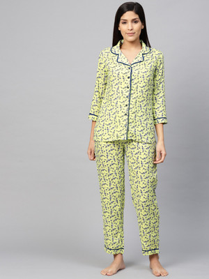 AKIKO Women Printed Green Night Suit Set