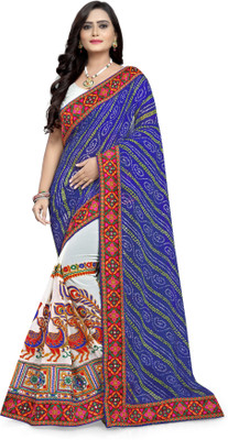 Arriva Fab Printed Bandhani Georgette Saree(Blue)