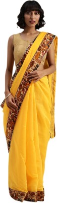 Saadhvi Solid/Plain Bollywood Cotton Blend Saree(Yellow)