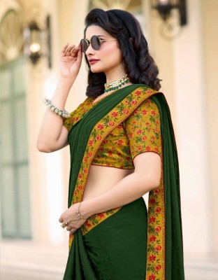 Vinayak Textile Printed, Solid/Plain Bollywood Cotton Blend Saree(Green)