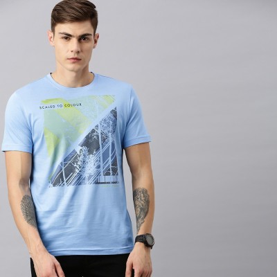 HUETRAP Printed Men Round Neck Blue T-Shirt