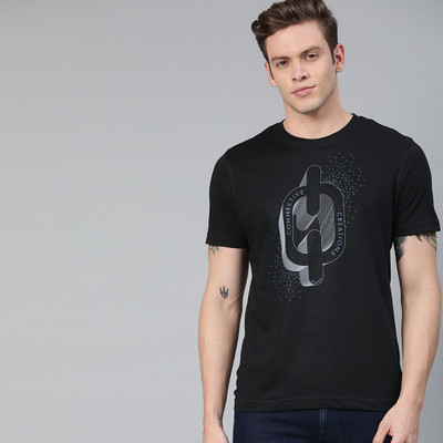HUETRAP Printed Men Round Neck Black T-Shirt