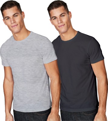 ESPARTO Solid Men Round Neck Grey T-Shirt