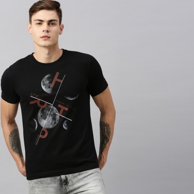 HUETRAP Printed Men Round Neck Black T-Shirt