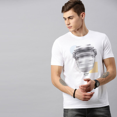 HUETRAP Printed Men Round Neck White T-Shirt