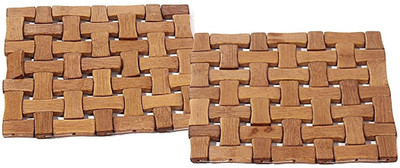 madhu store Square Reversible Bamboo Coaster Set(Pack of 2)