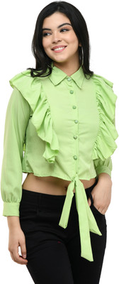 Muskan Enterprises Casual 3/4 Sleeve Solid Women Green Top