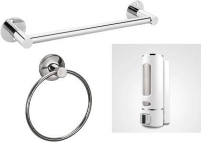 Torofy Bathroom Accessories Set with Wall Mounted Soap Dispenser, Towel Ring, Towel Rod 24 inch 1 Bar Towel Rod(Stainless Steel Pack of 3)