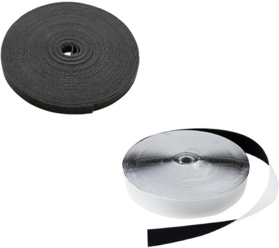 Royalkart Self Adhesive Hook & Non Adhesive Loop Tape Roll Strips Stick-on Velcro(Black)