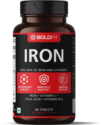 BOLDFIT Iron supplement for women & Men with Vitamin c, folic acid & Vitamin B12(120 Tablets)