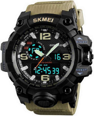 Shree Anjani Fashion 1155 khakhi Skmei 1155_khaki Sport Miltifunction Dual Time Day-Date Alarm Analog-Digital Watch - For Men