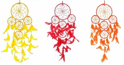 Dream Catcher 5 Rounds Yellow, Red, Orange Dream Catcher Combo (Pack of 3) Wall Hanging for Positive Energy and Protection (Big Size 55cm) - for Home/Office/Shop/Rooms Steel, Feather Dream Catcher(6 inch, Yellow, Red, Orange)