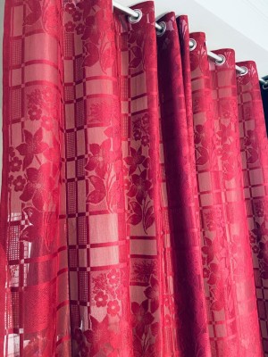 SR Collection 274 cm (9 ft) Net Semi Transparent Long Door Curtain (Pack Of 2)(Floral, Red)