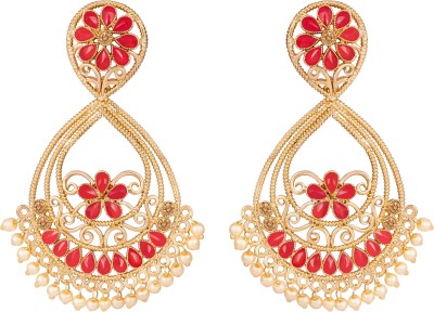 JFL Jewellery for Less Gold Plated Floral Design Stone Studded Drop & Dangler Earrings for Women & Girls Diamond, Pearl Copper Drops & Danglers