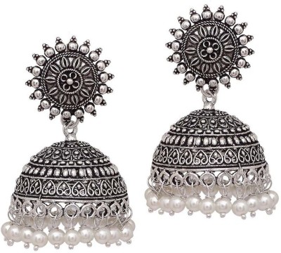 Haniya German Silver Oxidized Jhumki Afghani Jhumka Pearl Drop Earrings Pearl German Silver Jhumki Earring