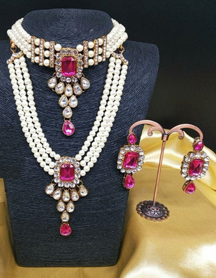 KVDesigns Alloy Gold-plated White, Pink Jewellery Set(Pack of 1)