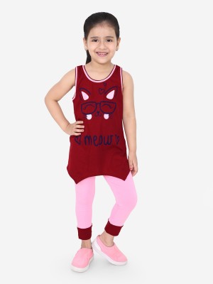 naughty ninos Girls Casual T-shirt Legging(Maroon)