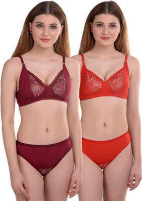 Cup's-In Maroon::Red Lingerie Set