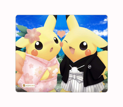 Ashvah Pikachu Cartoon Printed Premium Designer Mouse Pad for Computer/Laptop (22.5cm x 19cm) - C66 Non Slip Base Mousepad(Multicolor)