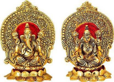 Devcrafts Brass Statue/Murti/Figure Lord Laxmi Ganesh JI Set Gold Plated Decorative Showpiece - 17 cm (Brass, Gold) Decorative Showpiece  -  17 cm(Brass, Gold)