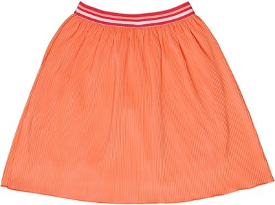 Ishin Solid Girls Flared Orange Skirt