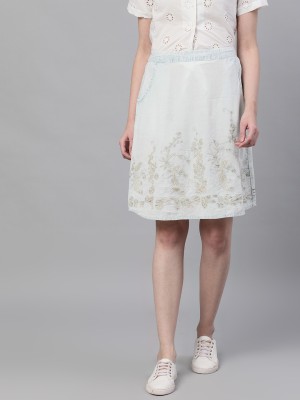 Ishin Washed Women A-line White Skirt