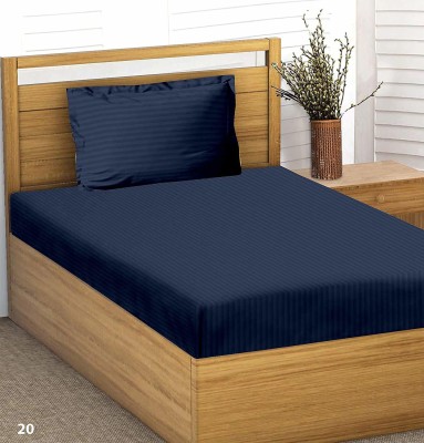 The Intellect bazaar 210 TC Satin, Cotton King Striped Flat Bedsheet(Pack of 1, Blue)