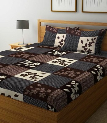 SHAPHIO 144 TC Microfiber Double 3D Printed Flat Bedsheet(Pack of 1, Brown)