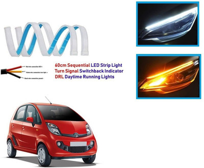 Auto Smart Look ASL2612 Car Led Strip for Headlight White Daytime Running Light, Turn Signal Yellow/Amber Indicator Light Lamp DRL 12v (Left&Right) Car Fancy Lights(White, Yellow)