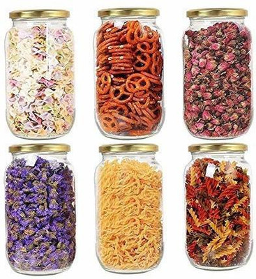 JIGSHTIAL Glass Grocery Container  - 1000 ml(Pack of 6, Gold)