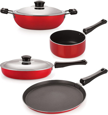 NIRLON FP13_DKD(B)_SP(M)_FT10________ Non-Stick Coated Cookware Set(PTFE (Non-stick), Aluminium, 4 - Piece)