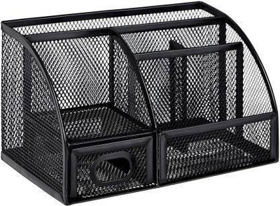 ujas 4 Compartments metal desk organizer(Black)