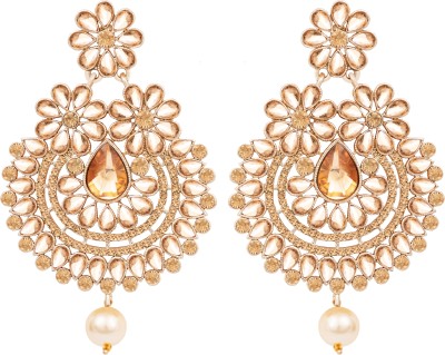 JFL Jewellery for Less Gold Plated Floral Stone and Chand Bali Earrings for Women and Girls Copper Chandbali Earring