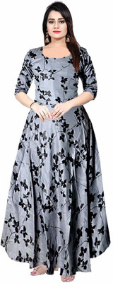Kuber taxtile Women Gown Grey Maxi/Full Length Dress