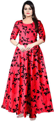 Shree Disha Flared/A-line Gown(Red, Black)