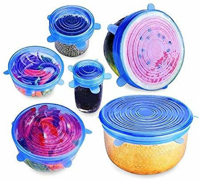 DOMUM Silicon lids for Containers ,Silicone Stretch Lids, Fit Different Sizes Silicone Lids - Reusable Durable and Expandable Lids for Bowls Keep Food Fresh, 6 Pack, Transparent . 4 inch Lid Set(Silicone)