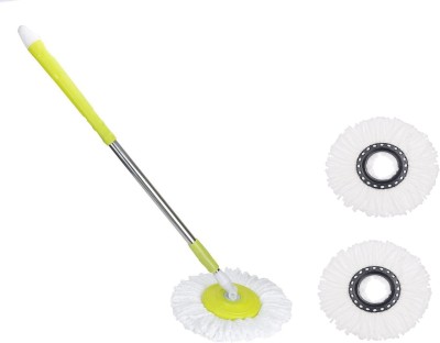 KITCHEN INDIA 360 Degree Rotating Pole Mop Rod Stick Set Stainless Steel with 2 Microfiber Mop Set(Multicolor)