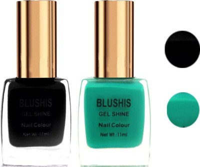 BLUSHIS Gel Shine Nail Colour pack of 2 (Black,Jade) Black,Jade(Pack of 2)