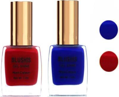 BLUSHIS Gel Shine Nail Colour pack of 2 (Blue,Red) Blue,Red(Pack of 2)