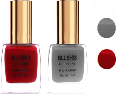 BLUSHIS Gel Shine Nail Colour pack of 2 (Red,Grey) Red,Grey(Pack of 2)